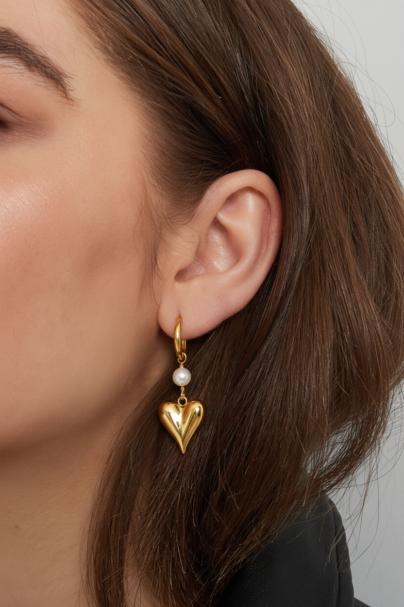 Pearl Heart Drop Earrings