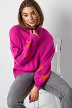 Comfort Heart Knit trui - fuchsia